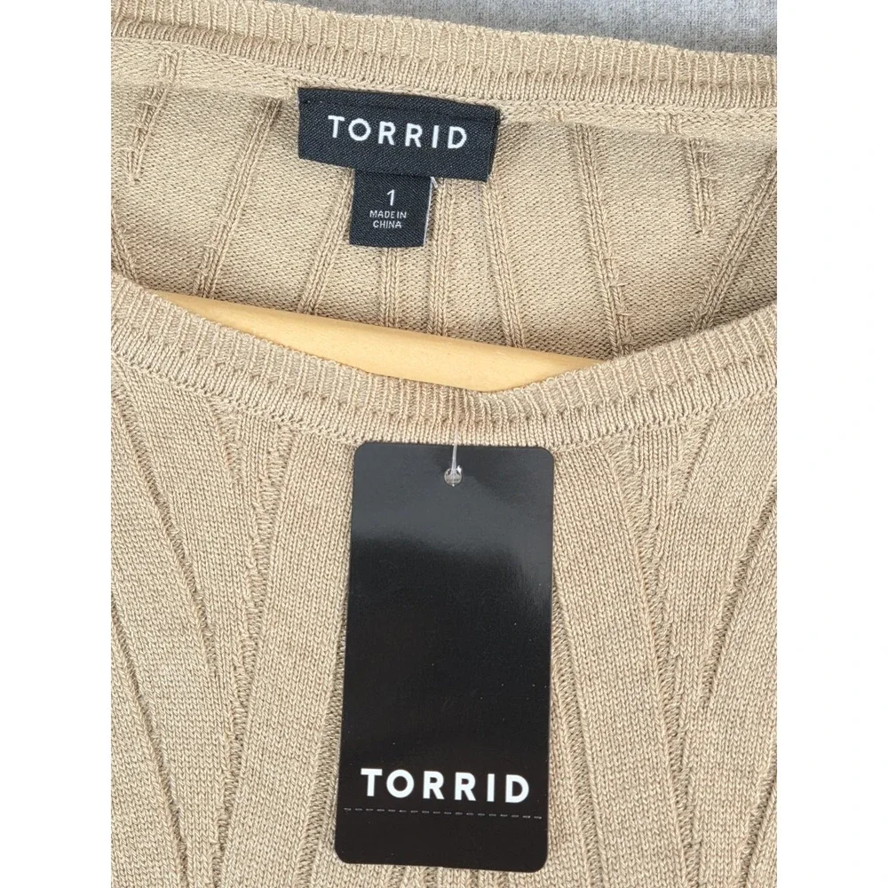 Torrid Knit Sweater Dress Women Size 1X Beige 3/4 Sleeve Boho Stretch Long NEW - Picture 2 of 13
